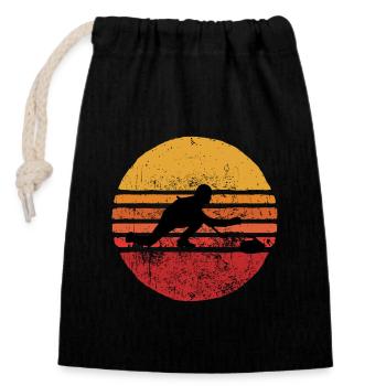 Stone Curling Winter Sport 80s Style Retro Vintage - Closable cotton gift bag (14x20cm) - black - Front