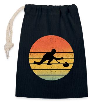 Stone Curling Winter Sport 80s Style Retro Vintage - Closable cotton gift bag (14x20cm) - navy - Front