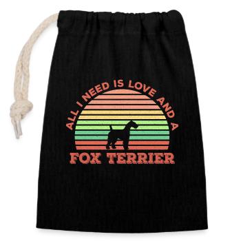 All I Need Is Love And A Fox Terrier, T-Shirt - Verschließbarer Geschenkbeutel aus Baumwolle (14x20cm) - Schwarz - Vorne