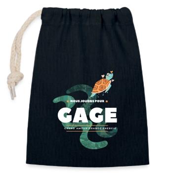GAGE, Grand Amour Grande Energie - Sac cadeau en coton avec cordon (14 x 20 cm) - bleu marine - Devant