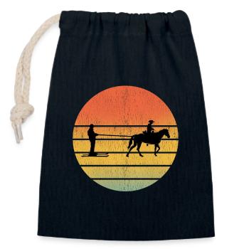 Ski Cheval Sport d’hiver Rétro Vintage - Sac cadeau en coton avec cordon (14 x 20 cm) - bleu marine - Devant