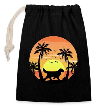 Golden retriever Owner Beach Sunset Palm Trees - Closable cotton gift bag (14x20cm) - black - Front