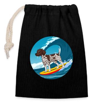 German Shorthaired Pointer Dog Surfing Sea Waves - Closable cotton gift bag (14x20cm) - black - Front
