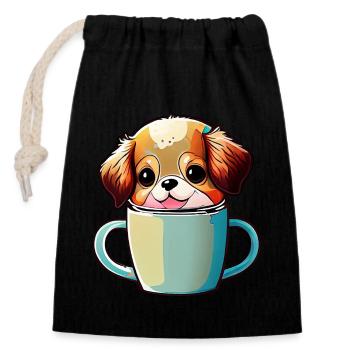 Le bonheur avec un chien : le meilleur ami de l’homme - Sac cadeau en coton avec cordon (14 x 20 cm) - noir - Devant