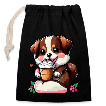 Le bonheur avec un chien - Sac cadeau en coton avec cordon (14 x 20 cm) - noir - Devant