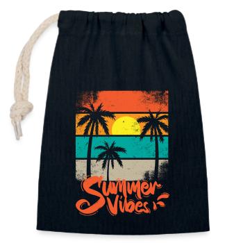 Summer vibes sunset retro - Closable cotton gift bag (14x20cm) - navy - Front
