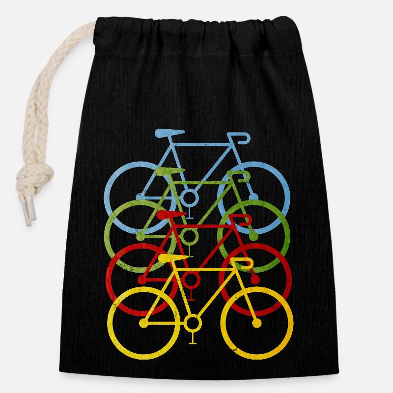 Vélos Colorés - Sac cadeau en coton avec cordon (14 x 20 cm) - noir