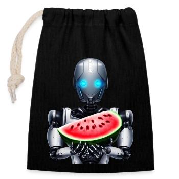 Watermelon for the robot - Closable cotton gift bag (14x20cm) - black - Front