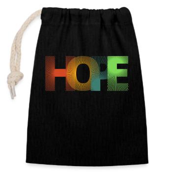 HOPE | HOFFNUNG | Print - Verschließbarer Geschenkbeutel aus Baumwolle (14x20cm) - Schwarz - Vorne