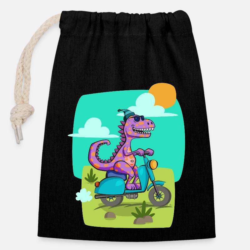 Dino Scooter Cool - Closable cotton gift bag (14x20cm) - black