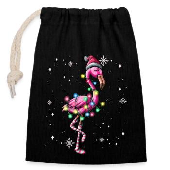Mignon flamant rose Lumières d’arbre de Noël enveloppé - Sac cadeau en coton avec cordon (14 x 20 cm) - noir - Devant