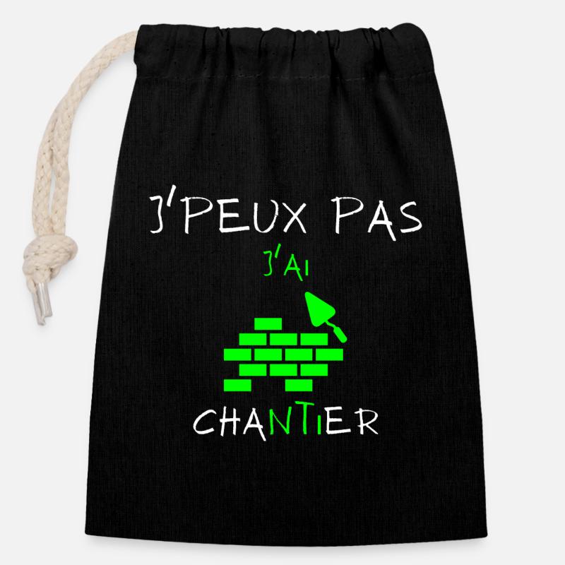 j'peux pas j'ai Chantier - Sac cadeau en coton avec cordon (14 x 20 cm) - noir