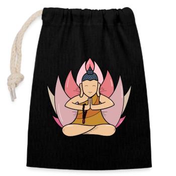Lotus-buddhistischer Mönch - Verschließbarer Geschenkbeutel aus Baumwolle (14x20cm) - Schwarz - Vorne