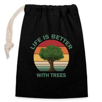 Life is better with trees - Closable cotton gift bag (14x20cm) - black - Front