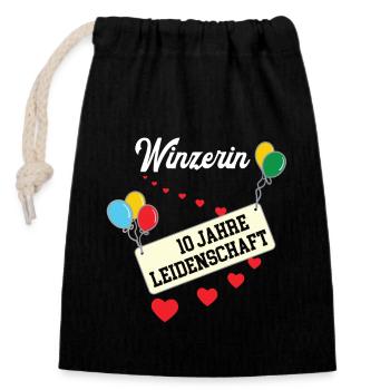 Winzerin 10 jähriges Jubiläum Weinanbau 10 Jahre - Verschließbarer Geschenkbeutel aus Baumwolle (14x20cm) - Schwarz - Vorne