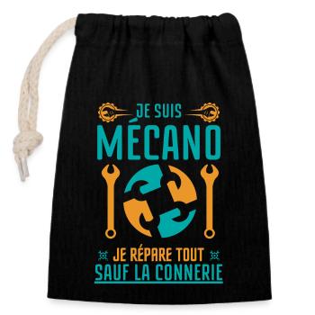 Mécano mécanicien - Sac cadeau en coton avec cordon (14 x 20 cm) - noir - Devant