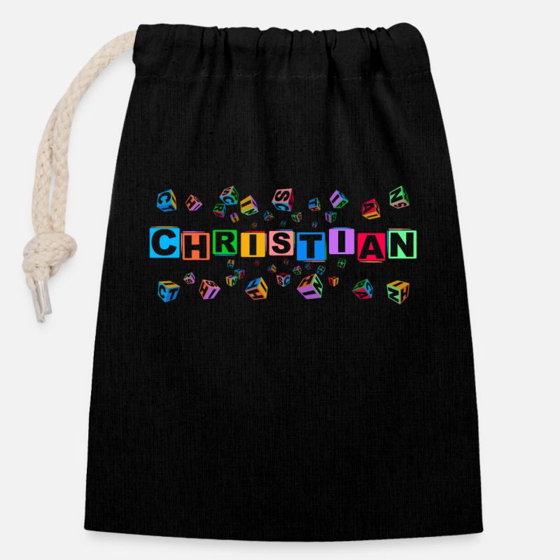 CHRISTIAN colourful cubes - Verschließbarer Geschenkbeutel aus Baumwolle (14x20cm) - Schwarz