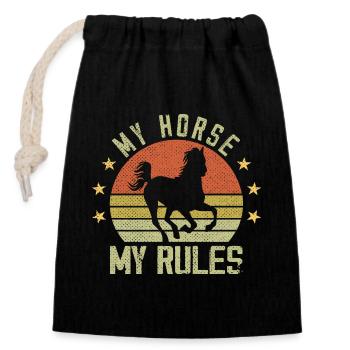 My Horse, My rules - knight gift - rider - Closable cotton gift bag (14x20cm) - black - Front