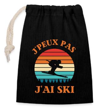 Ski retour ski alpin - Sac cadeau en coton avec cordon (14 x 20 cm) - noir - Devant