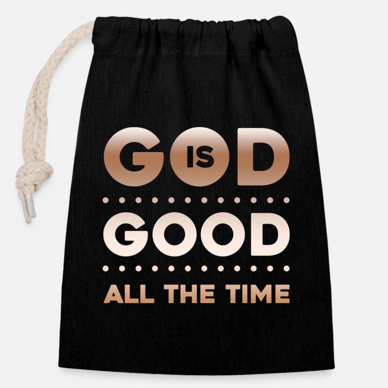 Dieu est bon tout le temps - Sac cadeau en coton avec cordon (14 x 20 cm) - noir