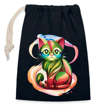 Color Burst Cat - Closable cotton gift bag (14x20cm) - navy - Front