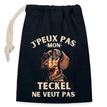 Chien de race TECKEL - Sac cadeau en coton avec cordon (14 x 20 cm) - bleu marine - Devant