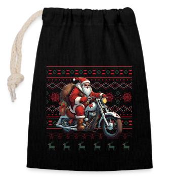 Der Weihnachtsmann ist auch ein Biker - Verschließbarer Geschenkbeutel aus Baumwolle (14x20cm) - Schwarz - Vorne