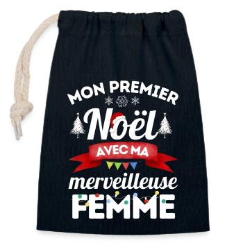 premier noel avec ma merveilleuse femme 2 - Sac cadeau en coton avec cordon (14 x 20 cm) - bleu marine - Devant