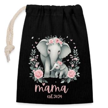 Mama 2024 Célébration de la couronne florale d’éléphant - Sac cadeau en coton avec cordon (14 x 20 cm) - noir - Devant