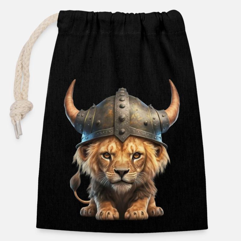 Amoureux du Lion - Sac cadeau en coton avec cordon (14 x 20 cm) - noir