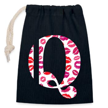 Letter q kisses - Closable cotton gift bag (14x20cm) - navy - Front