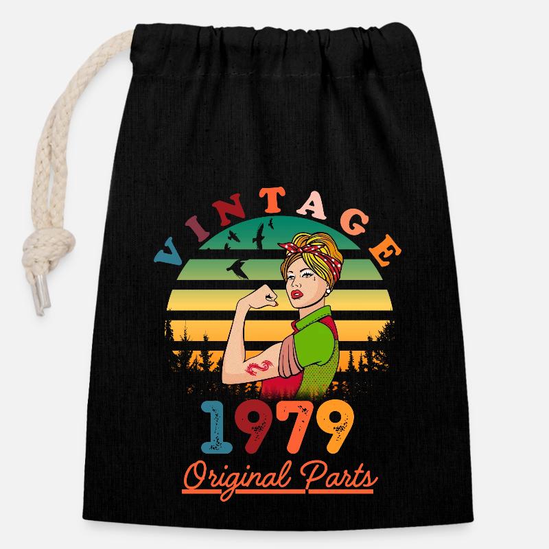 Vintage 1979 - Closable cotton gift bag (14x20cm) - black