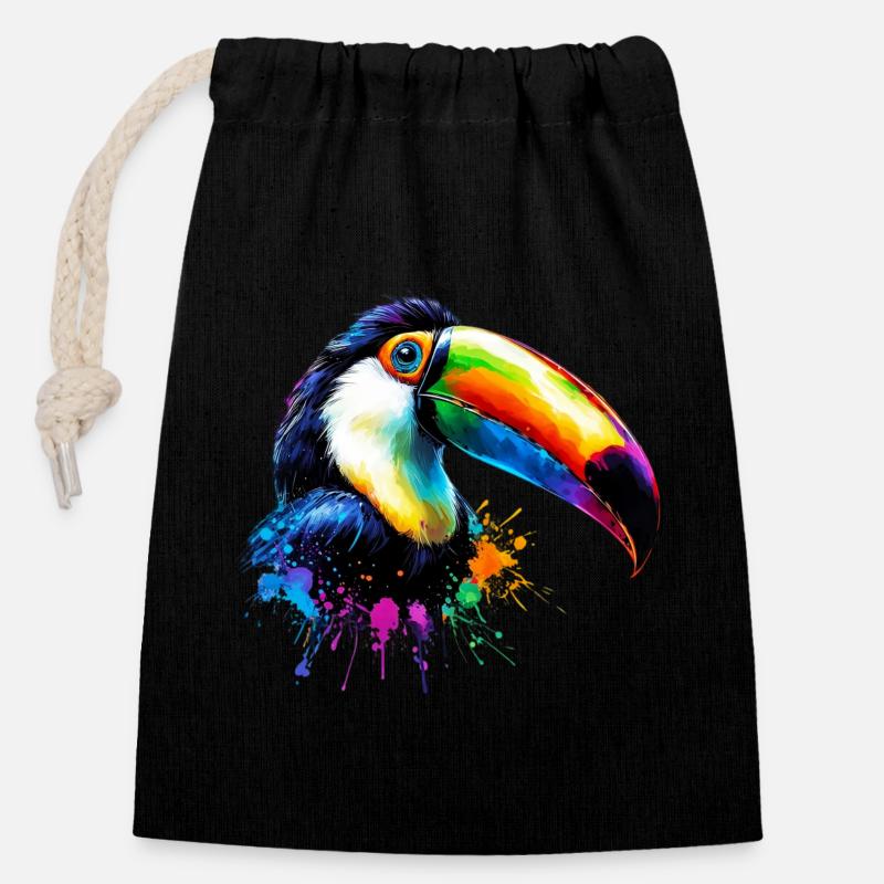 Toucan - Sac cadeau en coton avec cordon (14 x 20 cm) - noir