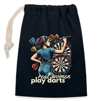 Real Women Play Darts - Lustiges Dartspielerinnen - Verschließbarer Geschenkbeutel aus Baumwolle (14x20cm) - Navy - Vorne