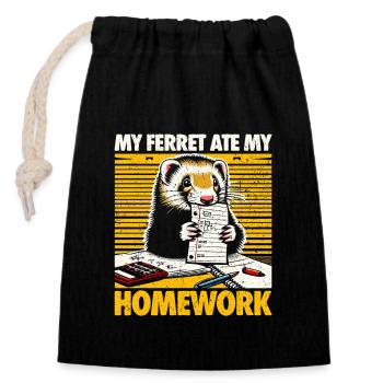 My Ferret Ate My Homework - Frettchen Geschenk - Verschließbarer Geschenkbeutel aus Baumwolle (14x20cm) - Schwarz - Vorne