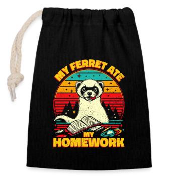 My Ferret Ate My Homework - Frettchen Geschenk - Verschließbarer Geschenkbeutel aus Baumwolle (14x20cm) - Schwarz - Vorne