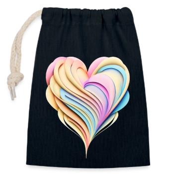 Pastel rainbow heart in 3D look - Closable cotton gift bag (14x20cm) - navy - Front