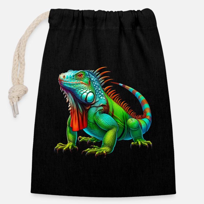Iguane - Sac cadeau en coton avec cordon (14 x 20 cm) - noir