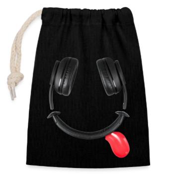 Smiling Headphones #lovely toons - Closable cotton gift bag (14x20cm) - black - Front