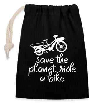 Save The Planet Frachtfahrrad Cargobike - Verschließbarer Geschenkbeutel aus Baumwolle (14x20cm) - Schwarz - Vorne