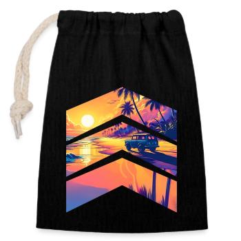 Été plages palmier surf - Sac cadeau en coton avec cordon (14 x 20 cm) - noir - Devant