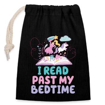 I read unicorn after bedtime - Closable cotton gift bag (14x20cm) - black - Front