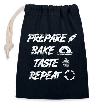 Prepare, Bake, Taste, Repeat - Closable cotton gift bag (14x20cm) - navy - Front