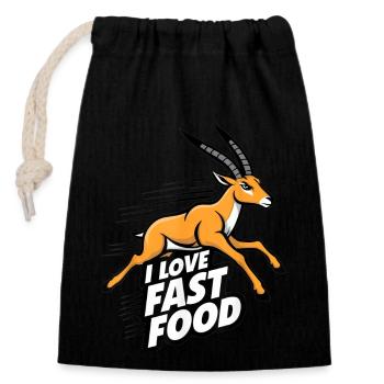 "I love fast food" funny antelope jumping - Closable cotton gift bag (14x20cm) - black - Front