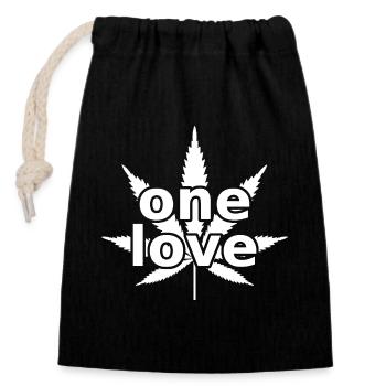 Cannabis One Love - Verschließbarer Geschenkbeutel aus Baumwolle (14x20cm) - Schwarz - Vorne