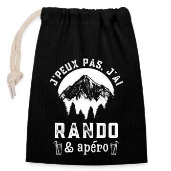 Je peux pas j ai rando randonnée et apéro - Sac cadeau en coton avec cordon (14 x 20 cm) - noir - Devant