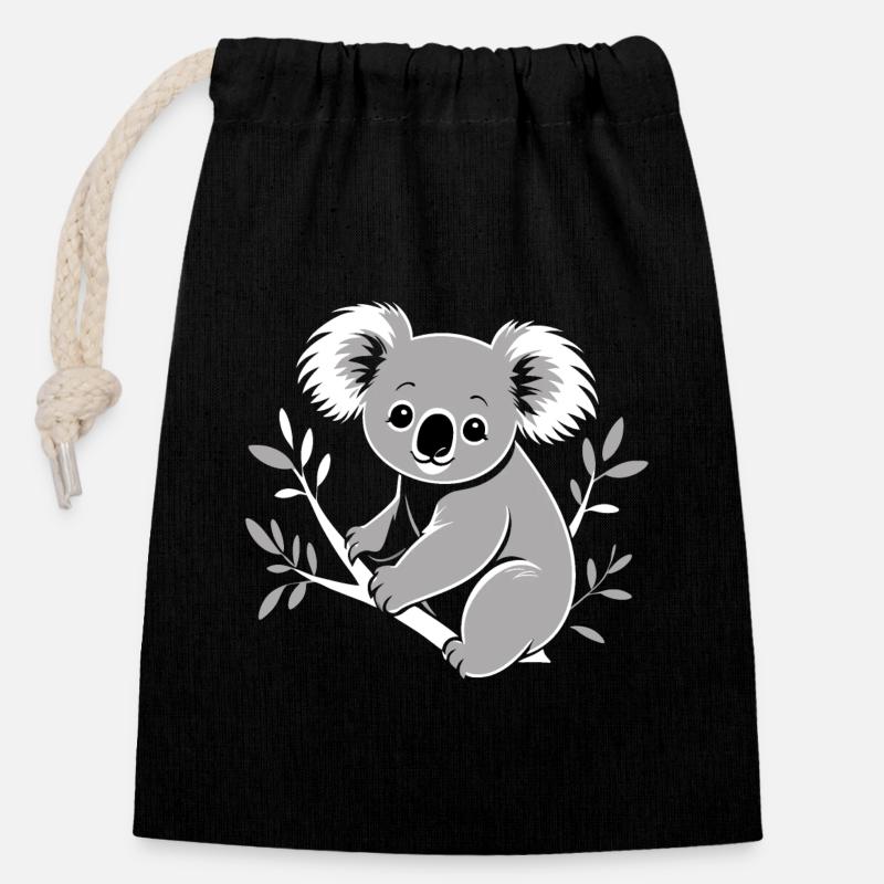 Koala - Verschließbarer Geschenkbeutel aus Baumwolle (14x20cm) - Schwarz