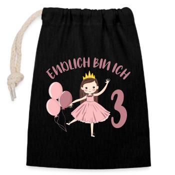 Prinzessin Geburtstagshirt Endlich 3 Jahre Mädchen - Verschließbarer Geschenkbeutel aus Baumwolle (14x20cm) - Schwarz - Vorne