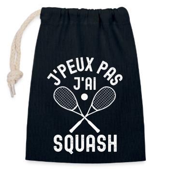 Je peux pas j ai squash - Sac cadeau en coton avec cordon (14 x 20 cm) - bleu marine - Devant