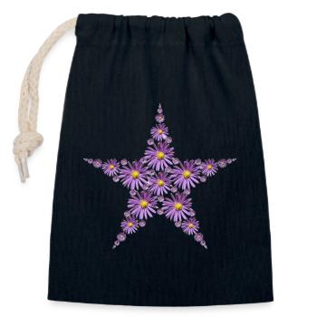 Stern aus lila Astern Blüten - Verschließbarer Geschenkbeutel aus Baumwolle (14x20cm) - Navy - Vorne